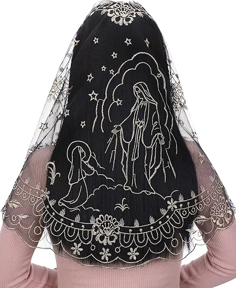 Bozidol Catholic Mantilla Chapel Veil - Spanish Church Mass Veil D Shape Our Lady Embroidery Lace Head Covering for Women