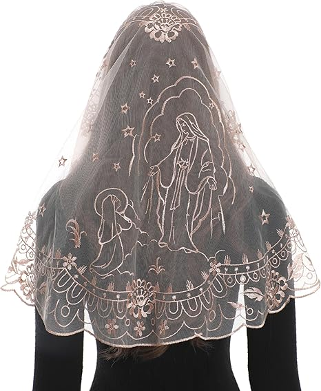 Bozidol Catholic Mantilla Chapel Veil - Spanish Church Mass Veil D Shape Our Lady Embroidery Lace Head Covering for Women