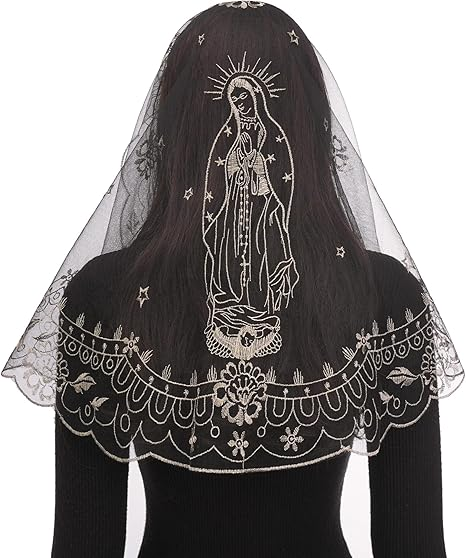 Bozidol Veils for Women Church Catholic, D Shaped Our Lady of Guadalupe Lace Mantilla Chapel Veil Latin Mass Head Coverings