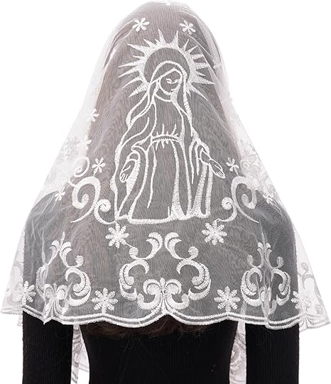 Bozidol Church Catholic Veils for Women, Long D Shape Virgin Mary Lace Mantilla Chapel Veil, Prayer Latin Mass Head Coverings