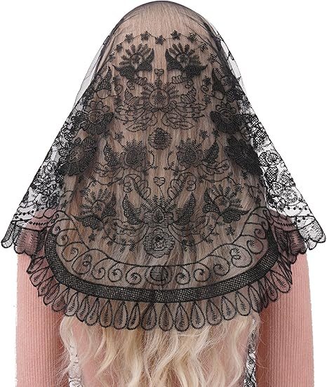 Bozidol Catholic Church Mantilla Veils, Women's Camellia Floral Chapel Veil, Latin Mass Prayer Lace Head Coverings with Clips