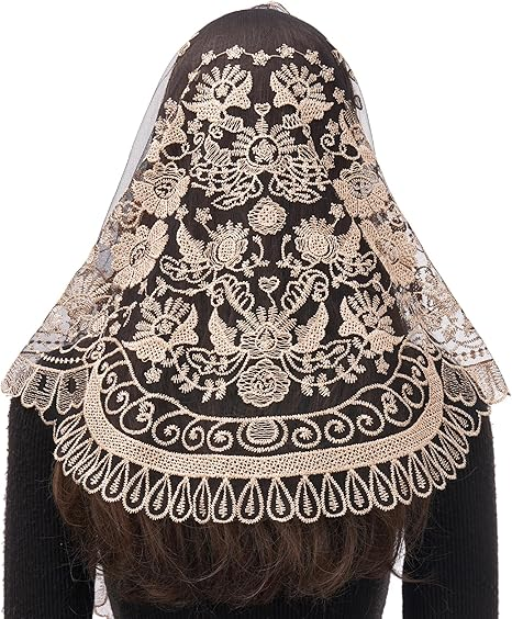 Bozidol Catholic Church Mantilla Veils, Women's Camellia Floral Chapel Veil, Latin Mass Prayer Lace Head Coverings with Clips
