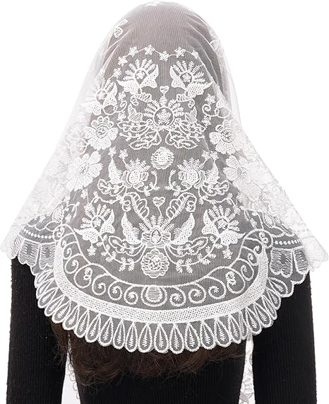Bozidol Catholic Church Mantilla Veils, Women's Camellia Floral Chapel Veil, Latin Mass Prayer Lace Head Coverings with Clips