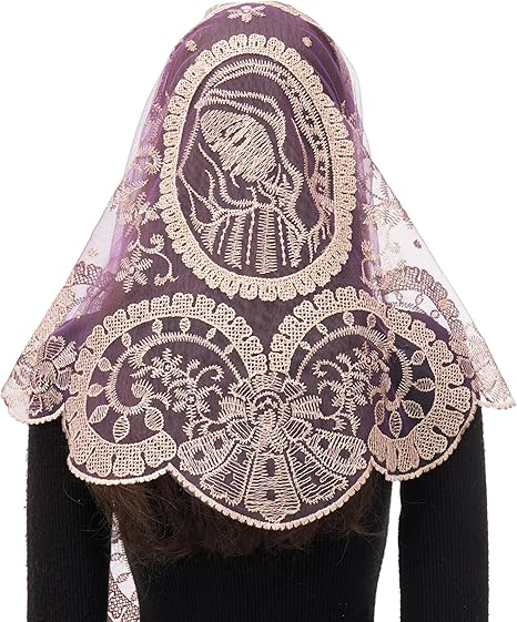 Bozidol Prayer Veils for Church Catholic, Triangle Virgin Mary Lace Mantilla Chapel Veil, Latin Mass Head Coverings for Women