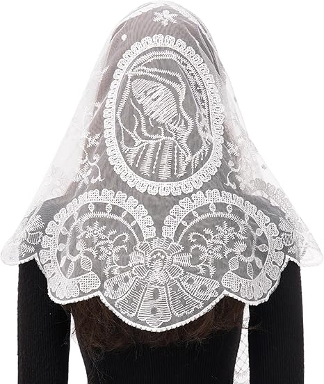 Bozidol Prayer Veils for Church Catholic, Triangle Virgin Mary Lace Mantilla Chapel Veil, Latin Mass Head Coverings for Women
