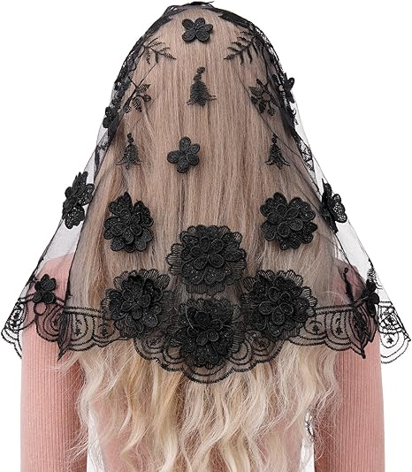 Bozidol 3D Floral Chapel Veils for Church Catholic, Spanish Floral Lace Mantilla Veil, Latin Mass Head Coverings for Women