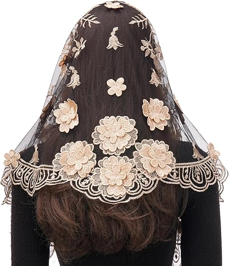 Bozidol 3D Floral Chapel Veils for Church Catholic, Spanish Floral Lace Mantilla Veil, Latin Mass Head Coverings for Women