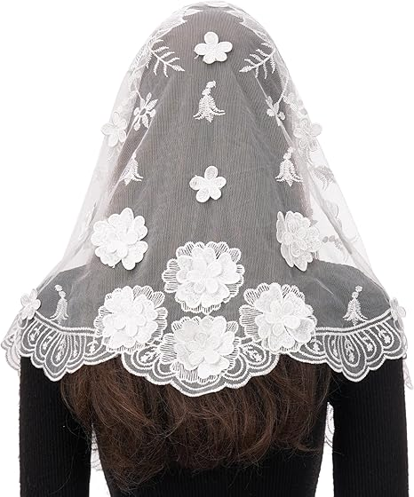 Bozidol 3D Floral Chapel Veils for Church Catholic, Spanish Floral Lace Mantilla Veil, Latin Mass Head Coverings for Women