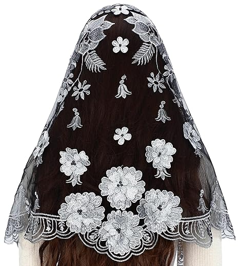 Bozidol Catholic Chapel Mantilla Veil Spanish Lace Head Covering Church Mass Veil for Religious Christian (Black-Gold)