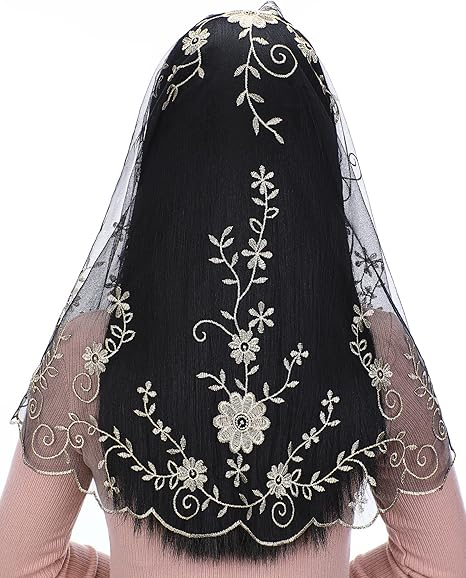 Bozidol Catholic Church Mass Veil - Spanish Chapel Lace Mantilla Veil D Shape Vine Embroidery Head Covering for Women