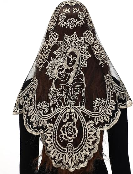 Bozidol Catholic Lace Mantilla Veil - Marian Apparitions Embroidery Spanish Church Mass Scarf Chapel Prayer Christian Veil
