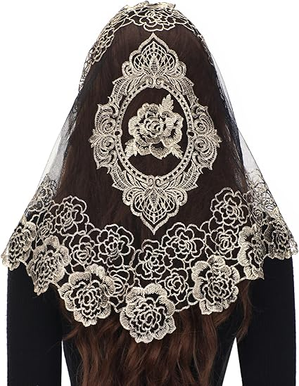Bozidol Spanish Style Church Lace Veils- Traditional Vintage Mantilla Veil Latin Mass Head Covering for Women