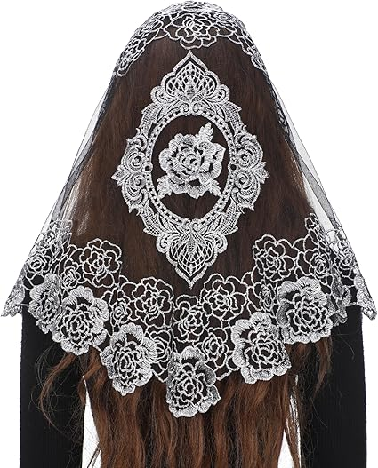 Bozidol Spanish Style Church Lace Veils- Traditional Vintage Mantilla Veil Latin Mass Head Covering for Women