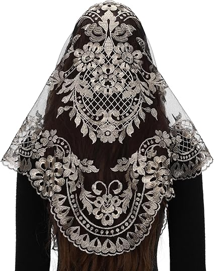 Bozidol Triangle Catholic Chapel Mantilla Veils - Short Camellia Embroidery Latin Mass Scarf Church Lace Veil with Gift Box