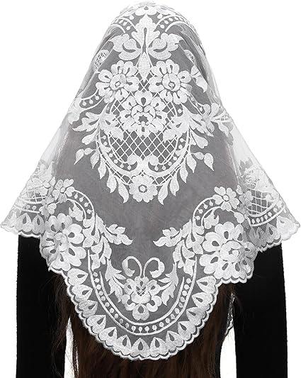 Bozidol Triangle Catholic Chapel Mantilla Veils - Short Camellia Embroidery Latin Mass Scarf Church Lace Veil with Gift Box