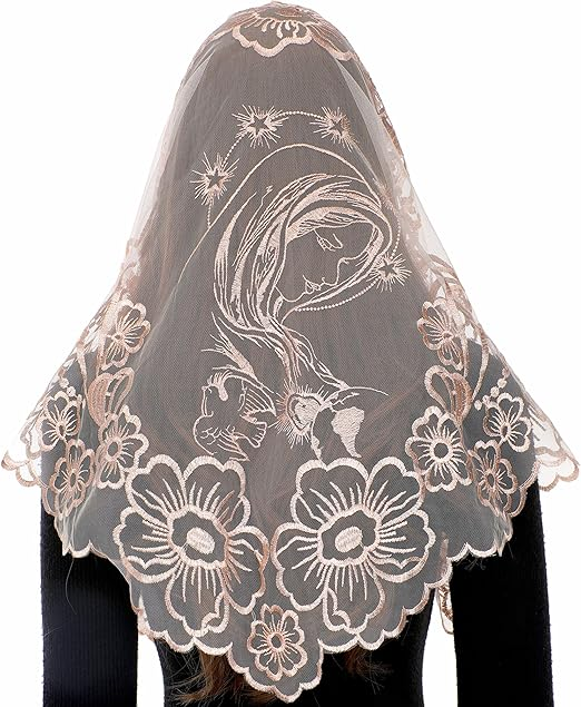 Bozidol Triangle Church Head Covering - Madonna Camellia Embroidered Veil Chapel Veil for women