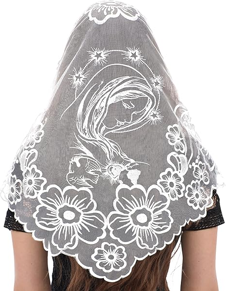 Bozidol Triangle Church Head Covering - Madonna Camellia Embroidered Veil Chapel Veil for women