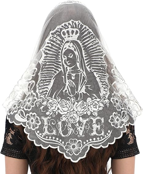 Bozidol Triangle Church Head Covering - Madonna Camellia Embroidered Veil Chapel Veil for women