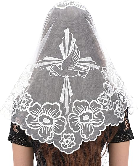 Bozidol Church Triangular Head covering - Cross Chalice Embroidered Vintage Church Veil for Women