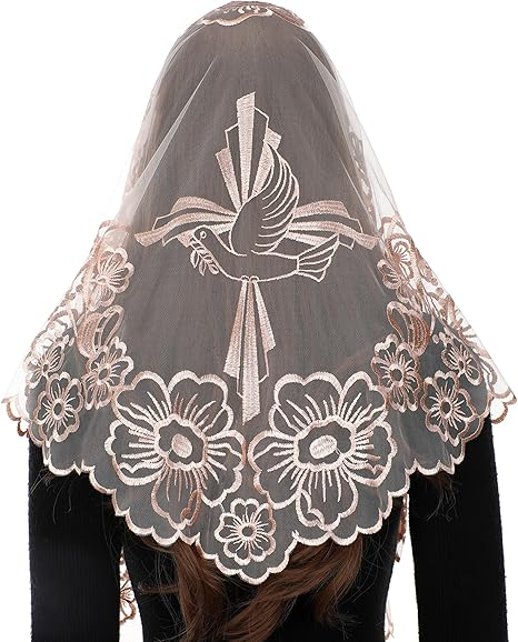 Bozidol Church Triangular Head covering - Cross Chalice Embroidered Vintage Church Veil for Women