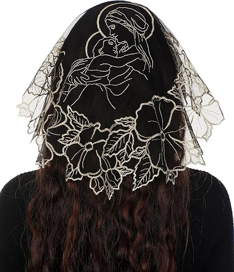 Bozidol Church Round Lace Veil - Church Round Grapevine Pattern Lace Prayer Veil