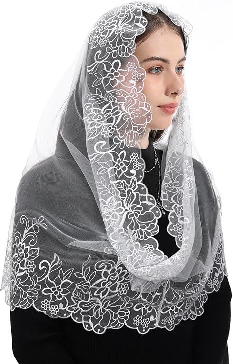 Bozidol Lace Mantilla Church Veil - Rectangular Shape Head Coverings Lace Veils Church Chapel Veils Black Gold