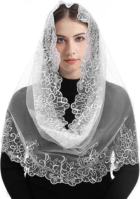 Bozidol Lace Mantilla Church Veil - Rectangular Shape Head Coverings Lace Veils Church Chapel Veils Black Gold