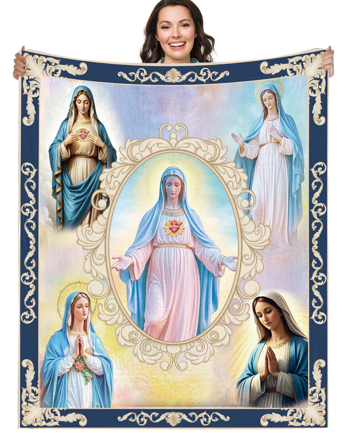 Bozidol Virgin Mary Blanket with Rose, 50"X60" Virgen de Guadalupe Blanket, Inspirational Religious Gifts for Women Men Christian Catholic Faith Prayer Soft Cozy Flannel Throw Blankets for Bed Couch