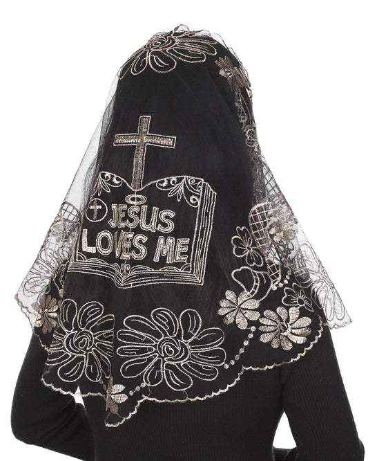 Bozidol Church Veil Triangular Mantilla - Cross Chalice Embroidered Vintage Catholic Mass Veil for Women