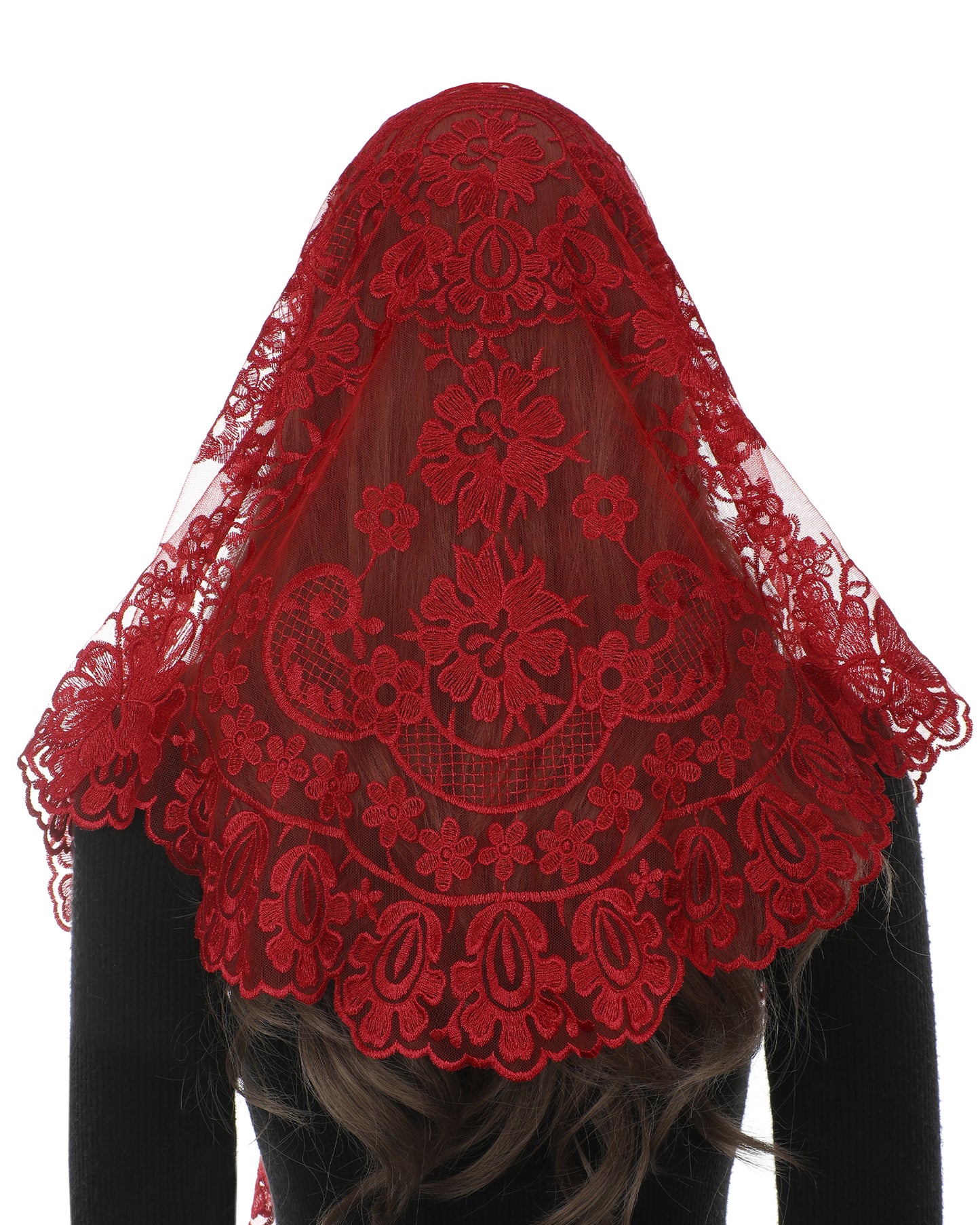 Bozidol Triangle Catholic Chapel Mantilla Veils - Short Camellia Embroidery Latin Mass Scarf Church Lace Veil with Gift Box