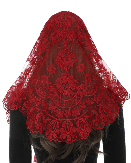Bozidol Triangle Catholic Chapel Mantilla Veils - Short Camellia Embroidery Latin Mass Scarf Church Lace Veil with Gift Box