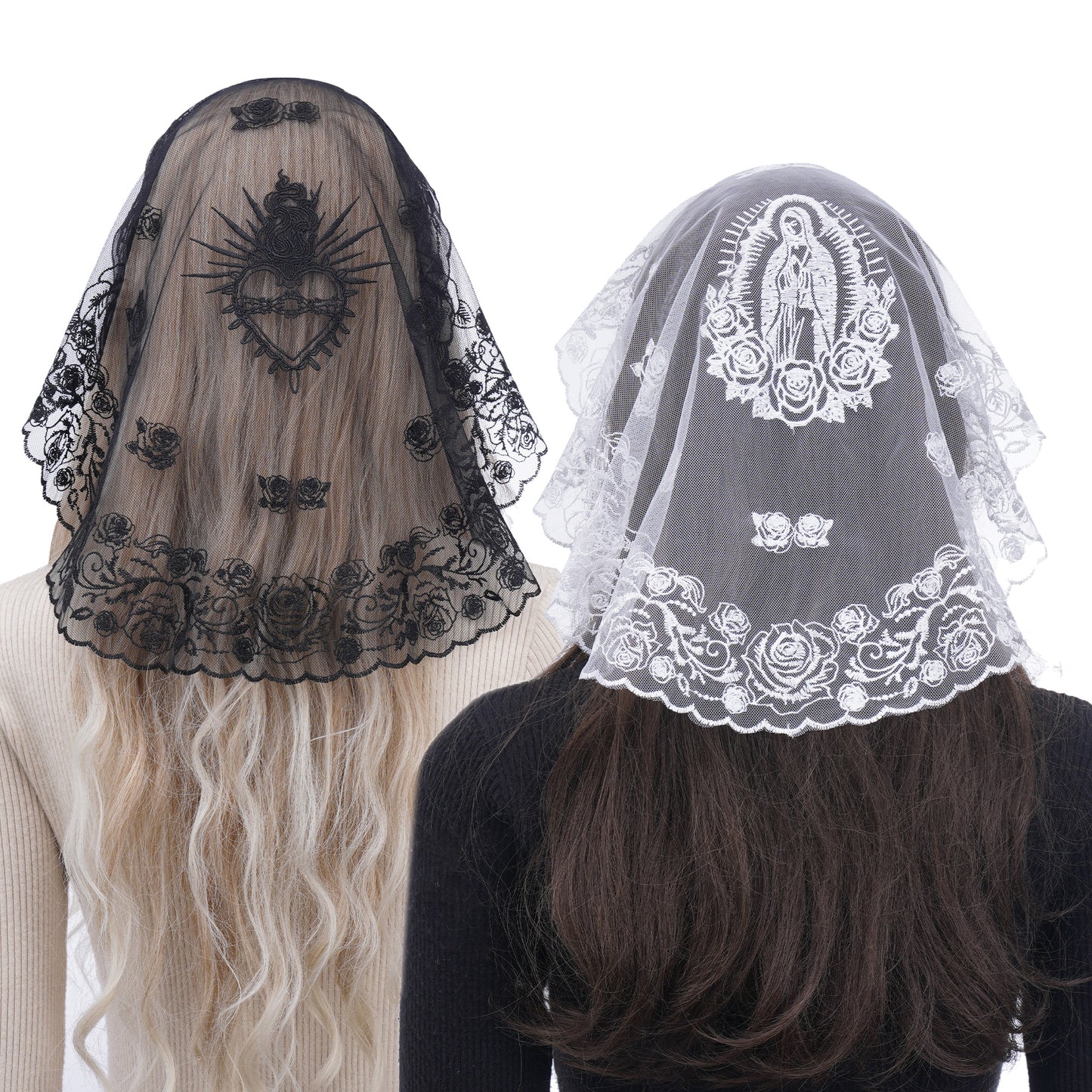 Bozidol 2 Pack Mantilla Veils for Church Catholic, Small Virgin Mary Chapel Veil, Latin Mass Head Coverings for Women Girls