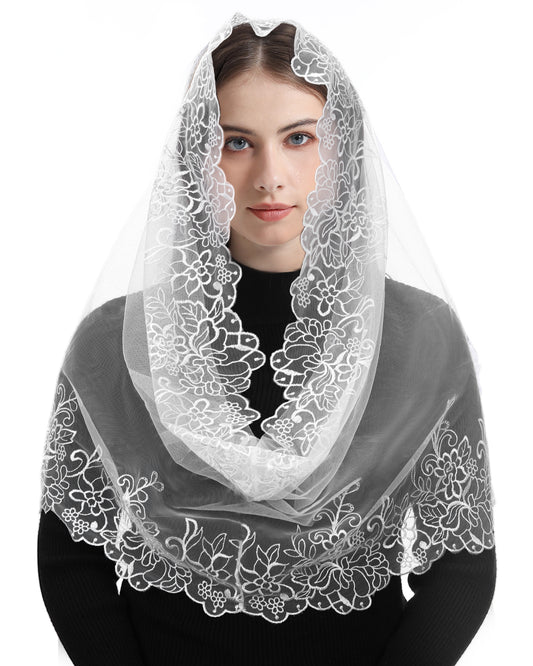 Bozidol Lace Mantilla Church Veil - Rectangular Shape Head Coverings Lace Veils Church Chapel Veils Black Gold