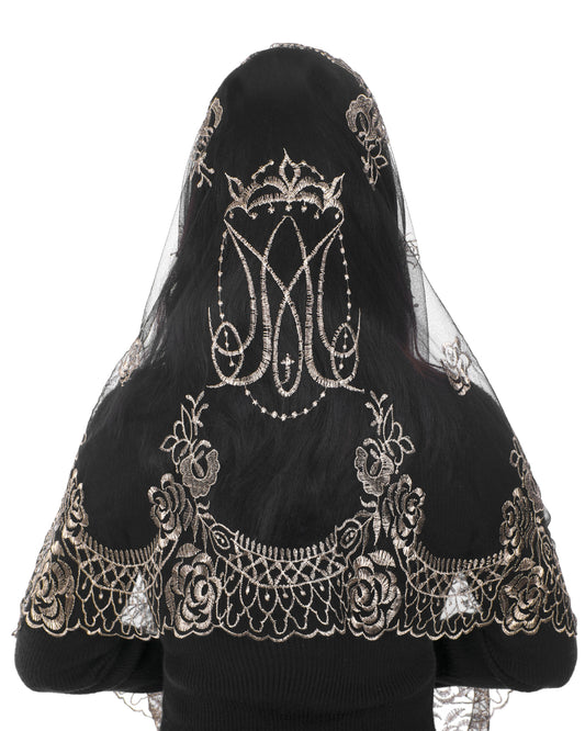 Bozidol Rectangular Embroidered Church Veil - Catholic Headgear Rectangular Embroidered with Our Lady of the Rosary Veil