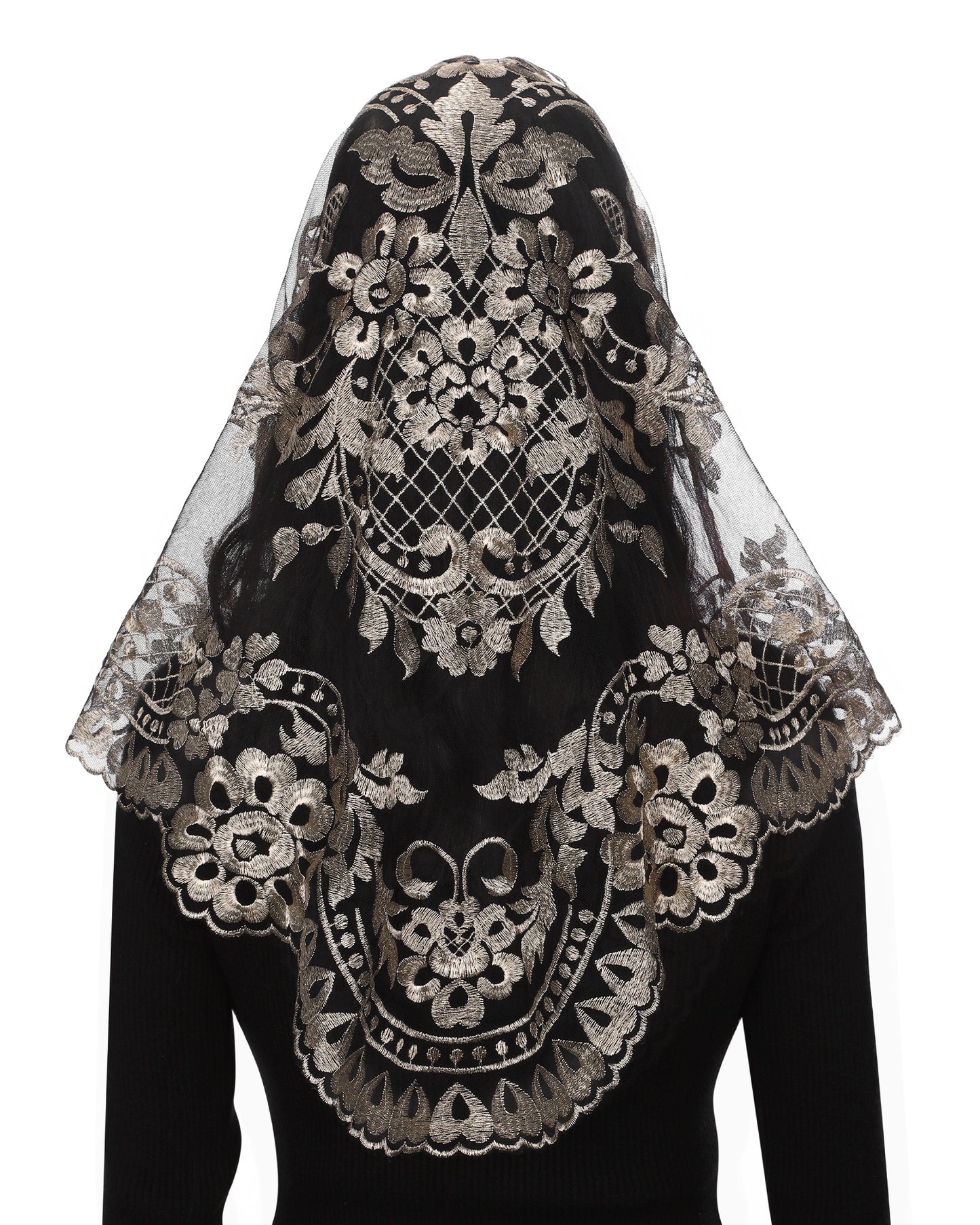 BOZIDOL Triangle Chapel Veil -Spanish Lace Floral Mantilla Veils Wrap Shawl Mass Head Covering