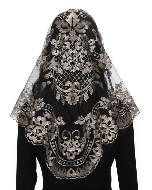 BOZIDOL Triangle Chapel Veil -Spanish Lace Floral Mantilla Veils Wrap Shawl Mass Head Covering