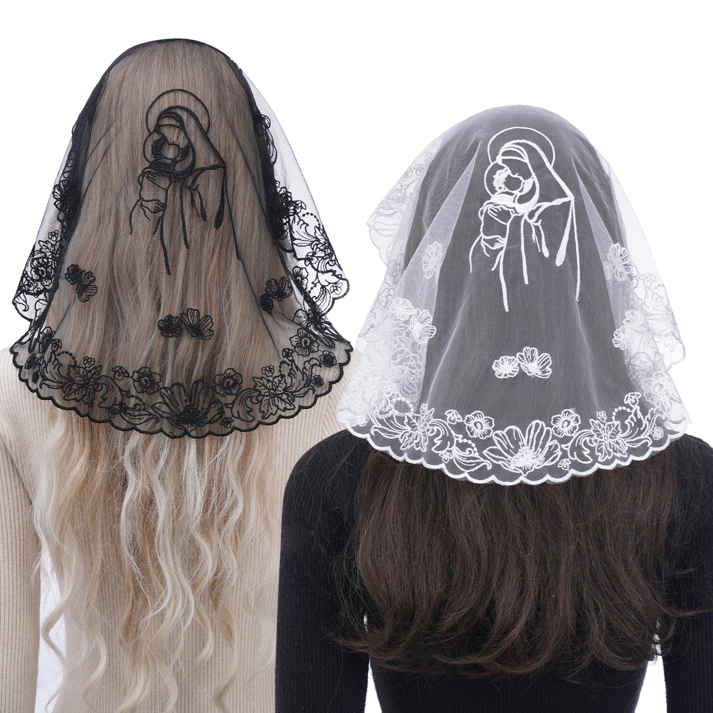 Bozidol 2 Pack Mantilla Veils for Church Catholic, Small Virgin Mary Chapel Veil, Latin Mass Head Coverings for Women Girls