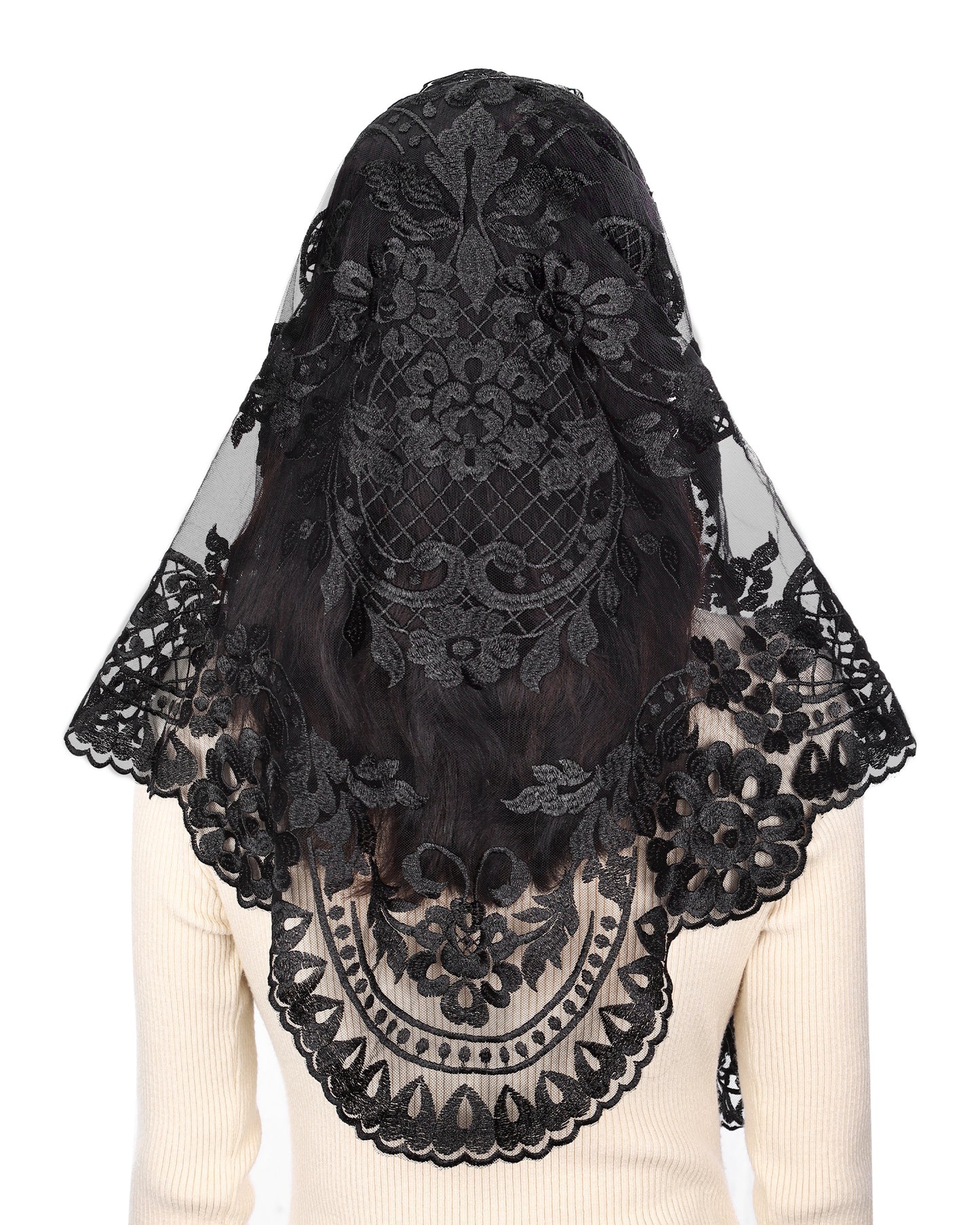 BOZIDOL Triangle Chapel Veil -Spanish Lace Floral Mantilla Veils Wrap Shawl Mass Head Covering
