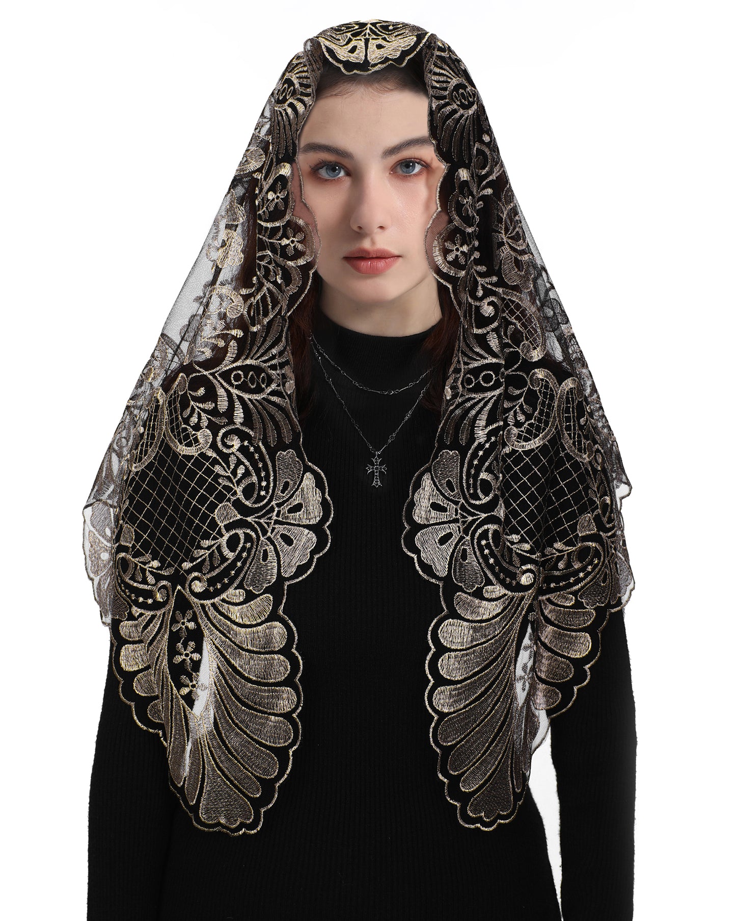 Bozidol Chapel Veils Catholic Mass Mantilla - Virgin Embroidery Lace Triangle Head Coverings Floral Church Veil