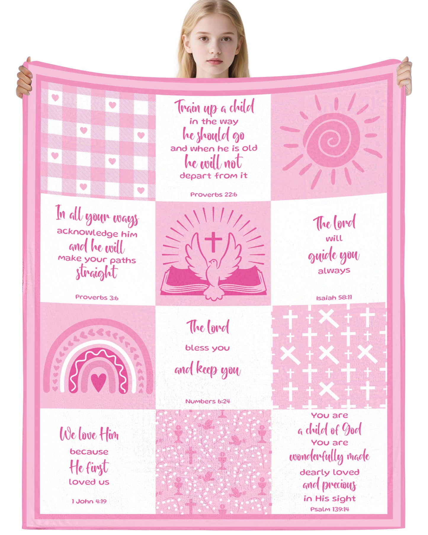 Bozidol Baptism Gifts for Girl, 40"x50" Pink Baby Girl Blanket with Bible Verses Scripture, Baby Receiving Blankets, Christian Religious Baptismal Christening Gifts for Newborn Kids