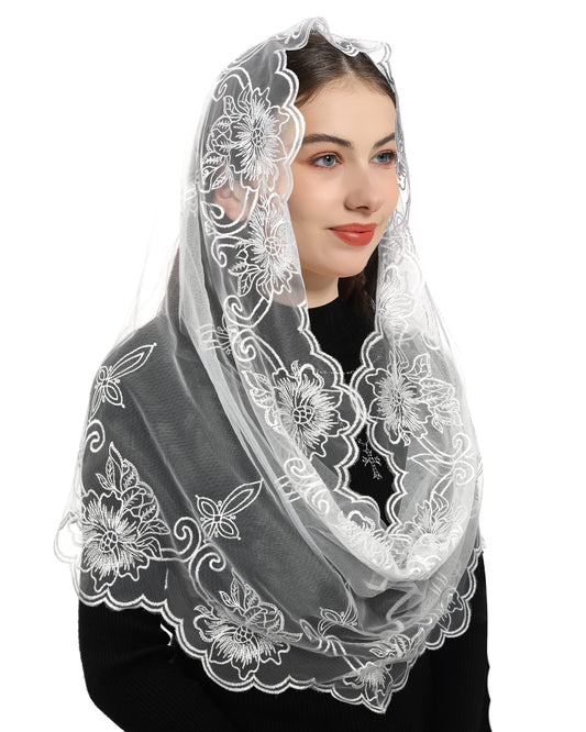 Bozidol Lace Mantilla Church Veil - Rectangular Shape Head Coverings Lace Veils Church Chapel Veils Black Gold