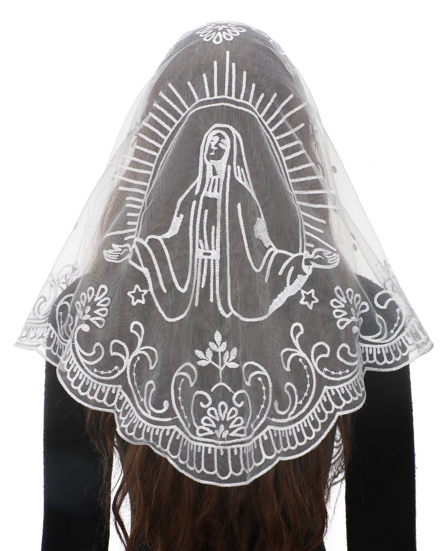 Bozidol Church Mantilla - Catholic Veil With Triangle Holy Virgin Embroidery - Traditional Mass Chapel Veil