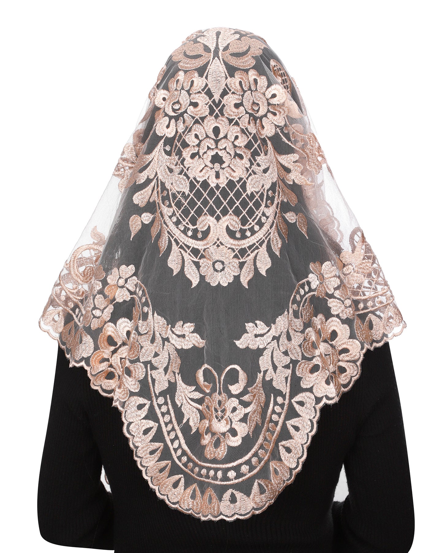 BOZIDOL Triangle Chapel Veil -Spanish Lace Floral Mantilla Veils Wrap Shawl Mass Head Covering