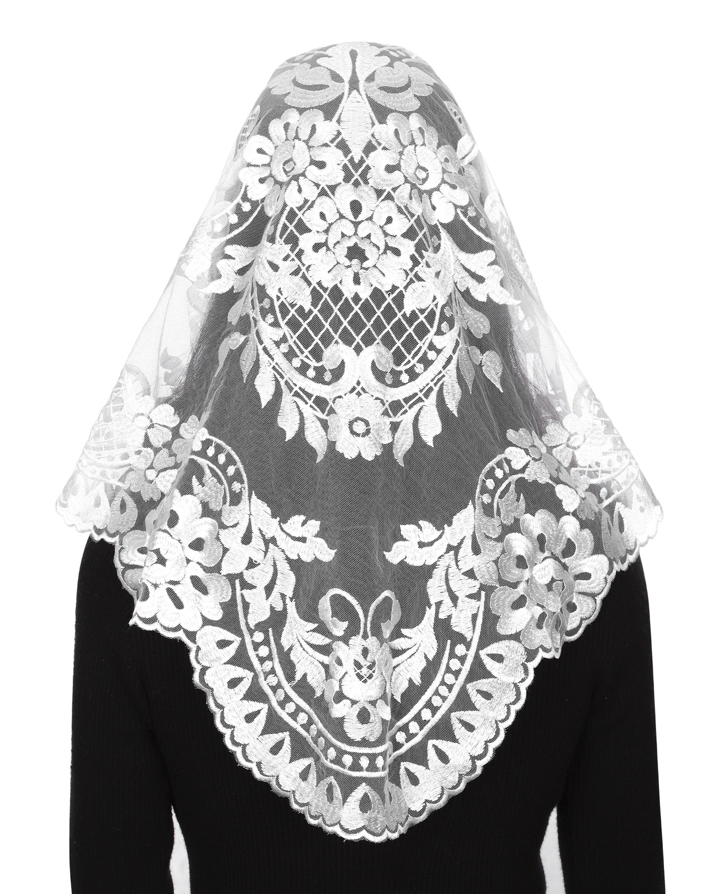 BOZIDOL Triangle Chapel Veil -Spanish Lace Floral Mantilla Veils Wrap Shawl Mass Head Covering