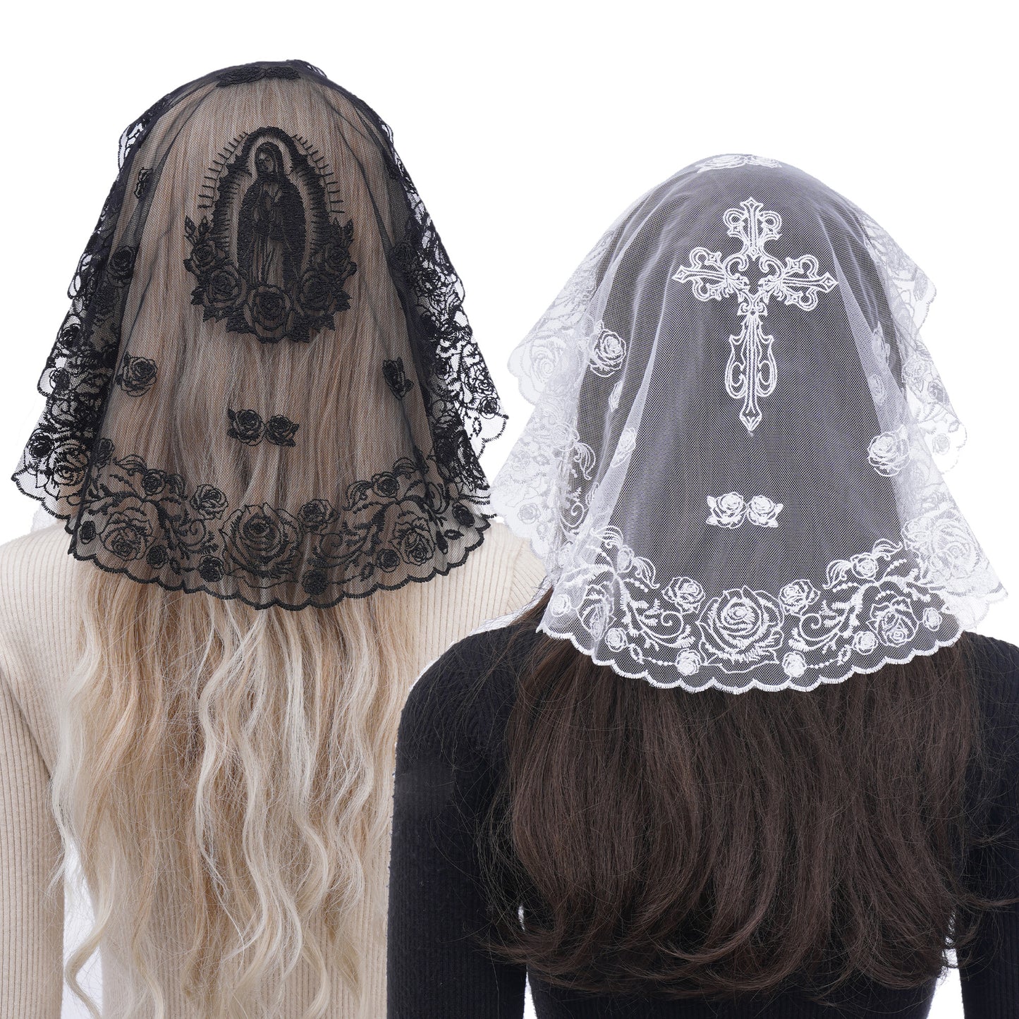 Bozidol 2 Pack Mantilla Veils for Church Catholic, Small Virgin Mary Chapel Veil, Latin Mass Head Coverings for Women Girls