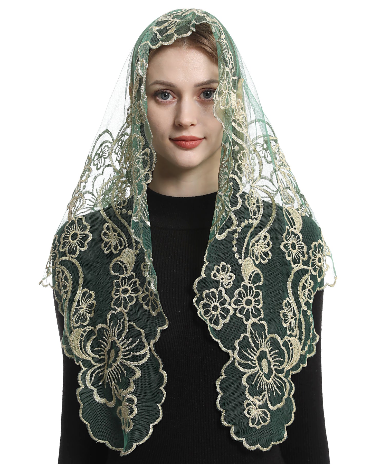 Bozidol Chapel Veils Catholic Mass Mantilla - Virgin and Child Embroidery Lace Triangle Head Coverings Floral Church Veil