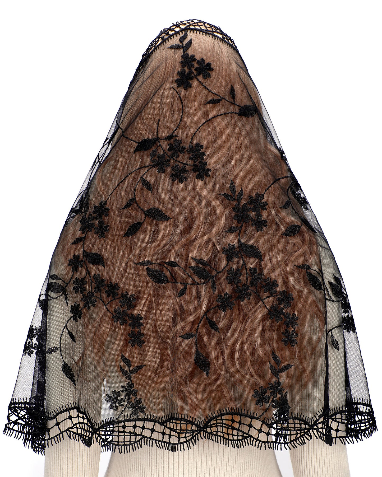 Bozidol Catholic Mantilla Chapel Lace Veil Church Spanish Mass Head Covering for Funeral Mourning (Black)