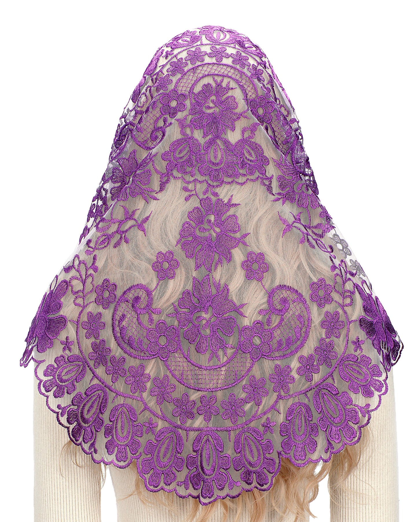 Bozidol Triangle Catholic Church Mantilla Veils for Religious Christian Floral Lace Scarf Shawl Veil with Hairclips