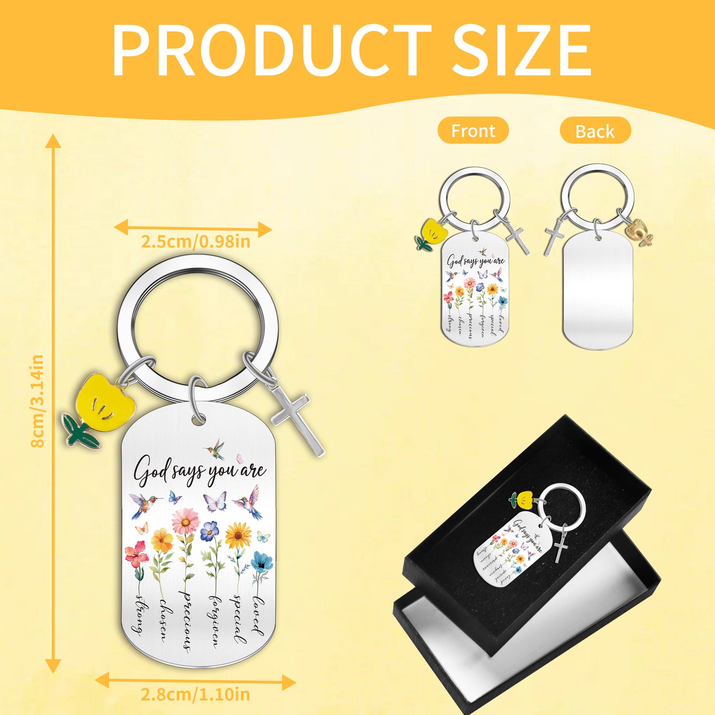 Bozidol Christian Gifts for Women Teen Girl, God Says You Are Flower Dog Tag and Cross Keychain, Religious Inspirational Keychains for Easter Mothers Day Birthday Graduation Faith Based Gifts