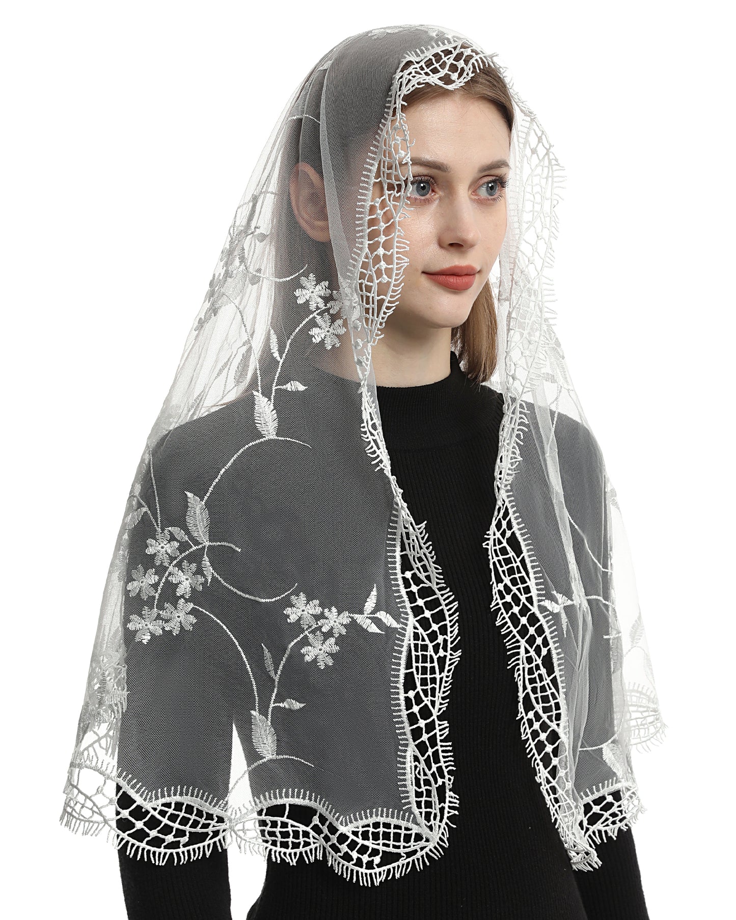Bozidol Catholic Mantilla Chapel Lace Veil Church Spanish Mass Head Covering for Funeral Mourning (Black)